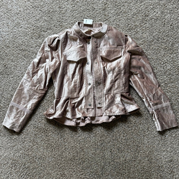 Free People Velvet Ballet Racer Jacket NWT Size Medium Champagne - Picture 3 of 5